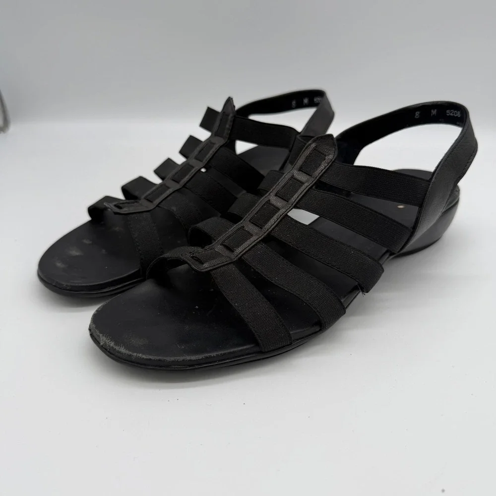 Munro American Womens 8 M Black Elastic Strappy Wedge Sandals 5206